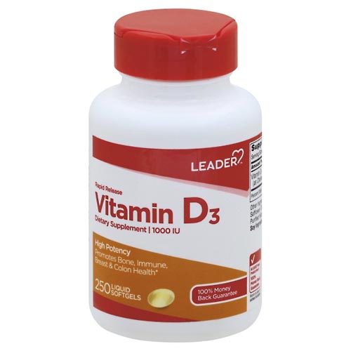 Image for Leader Vitamin D3, 1000 IU, Liquid Softgels,250ea from SPRING CREEK PHARMACY