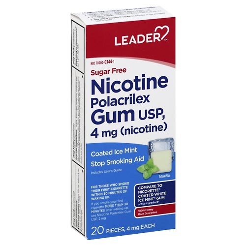 Image for Leader Nicotine Polacrilex Gum, 4 mg, Coated Ice Mint,20ea from SPRING CREEK PHARMACY